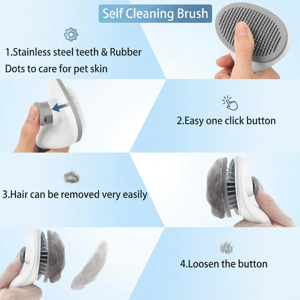 Self-Cleaning Pet Brush for Cats & Dogs – Deshedding Grooming Comb