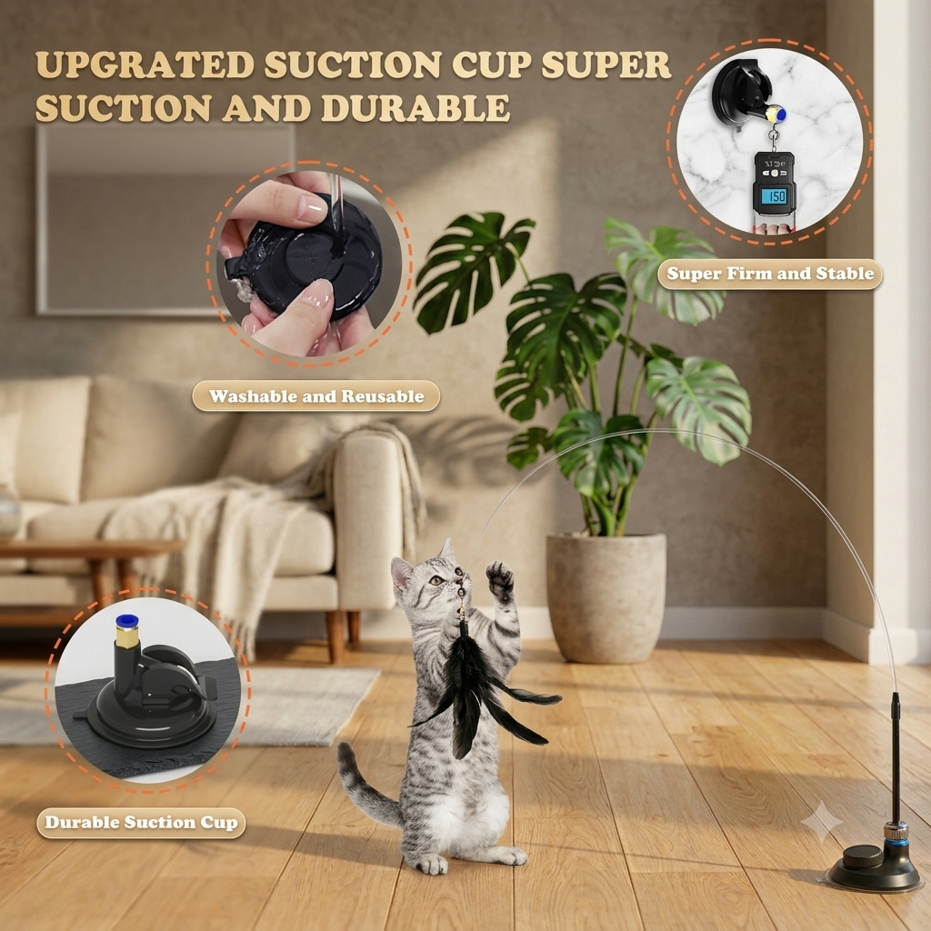 Interactive Cat Teaser Toy with Feather Wand & Suction Cup – Fun Indoor Exercise Toy for Cats