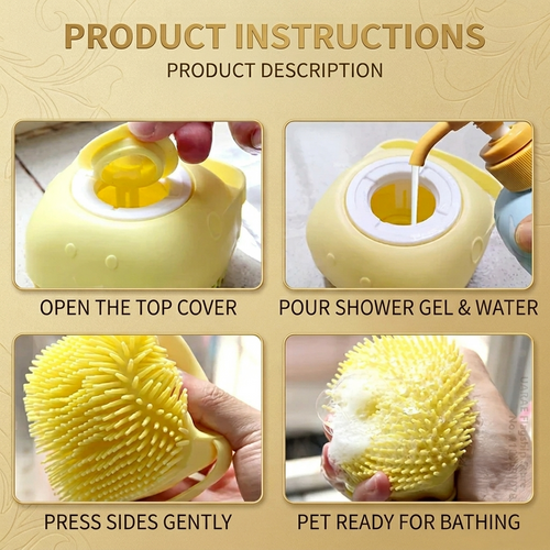 2-in-1 Pet Bath Brush & Shampoo Dispenser – Soft Silicone Massage Brush for Dogs & Cats