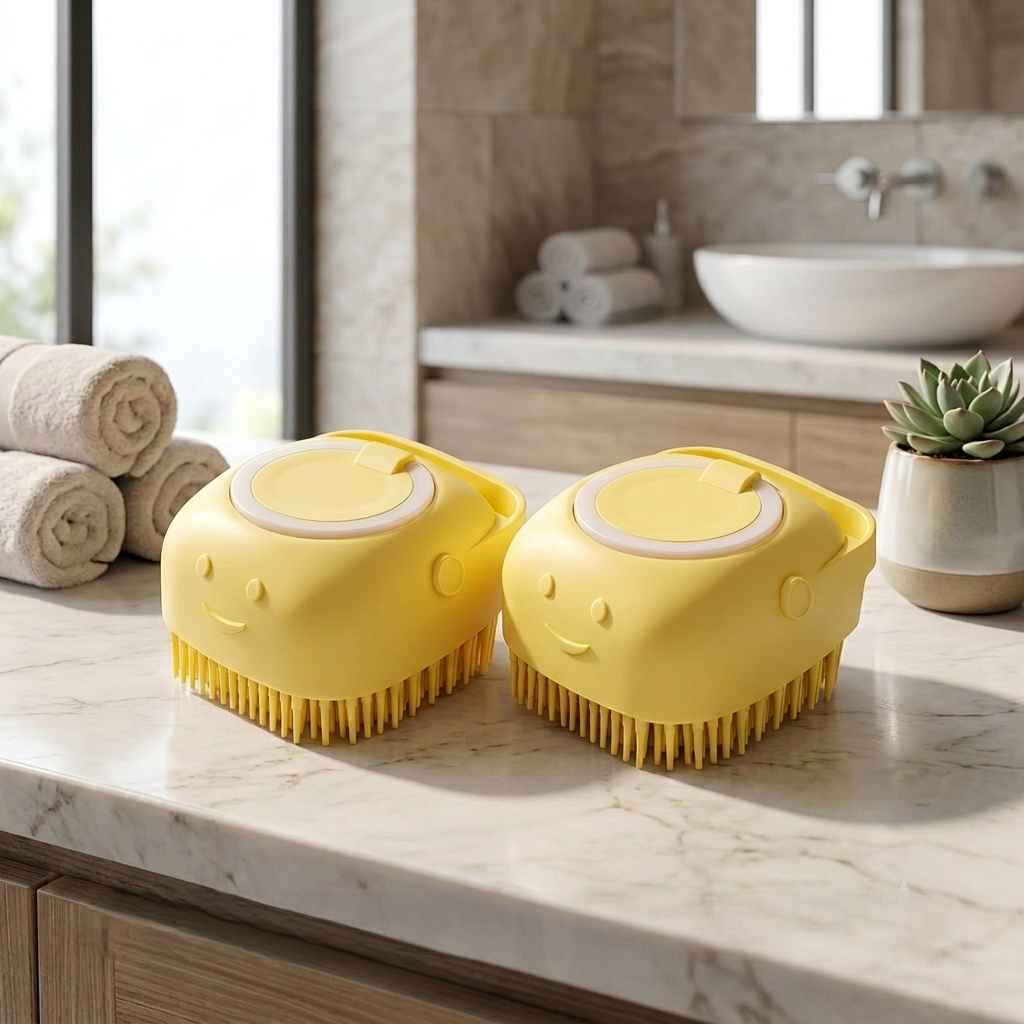 2-in-1 Pet Bath Brush & Shampoo Dispenser – Soft Silicone Massage Brush for Dogs & Cats