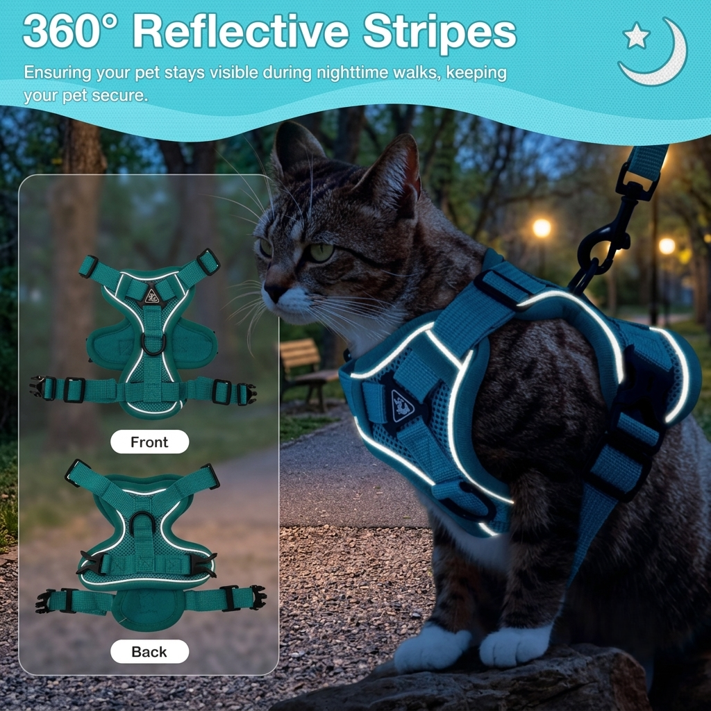 Adjustable Cat Harness and Leash Set – Reflective Escape-Proof Vest for Small to Large Cats