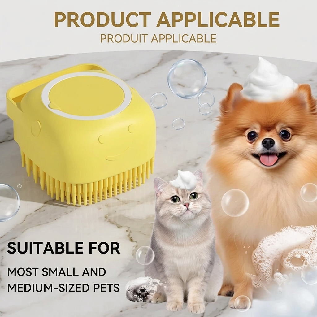 2-in-1 Pet Bath Brush & Shampoo Dispenser – Soft Silicone Massage Brush for Dogs & Cats